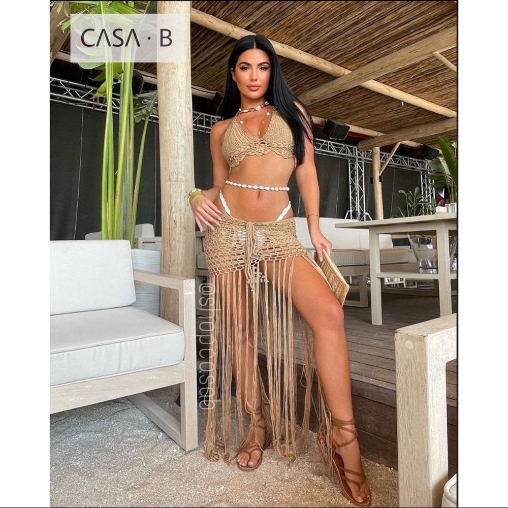 NEW to CASA B!💫 | Trinidad Crochet Fringe Cover Up Halter Top & Skirt SET